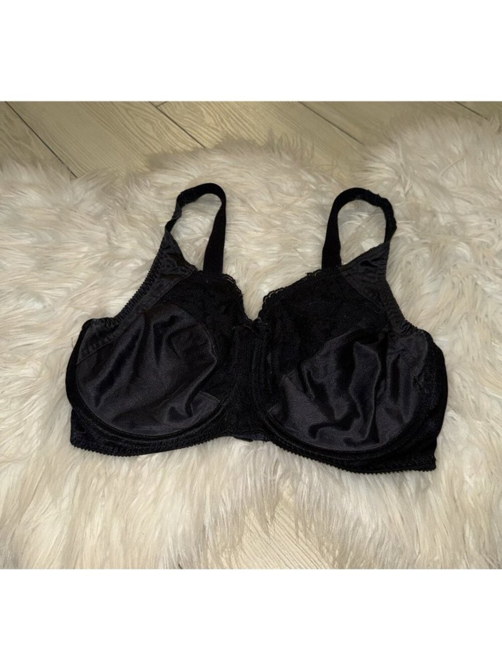 Vintage Vtg Vassarette 75-153 Unlined Underwire Bra Lace Trim Womens 36DD Black